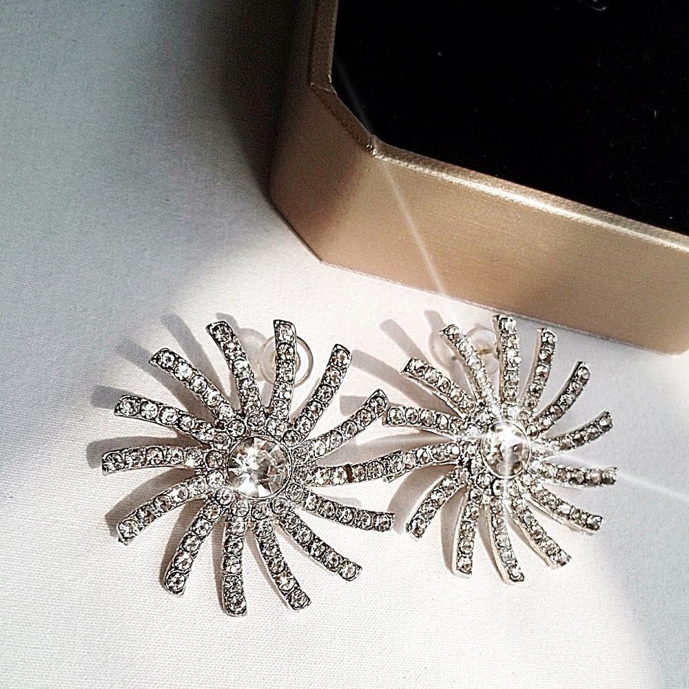 S925 Sterling Silver Sunlight Radiation Spikes Crystal Cubic Zircon Earrings